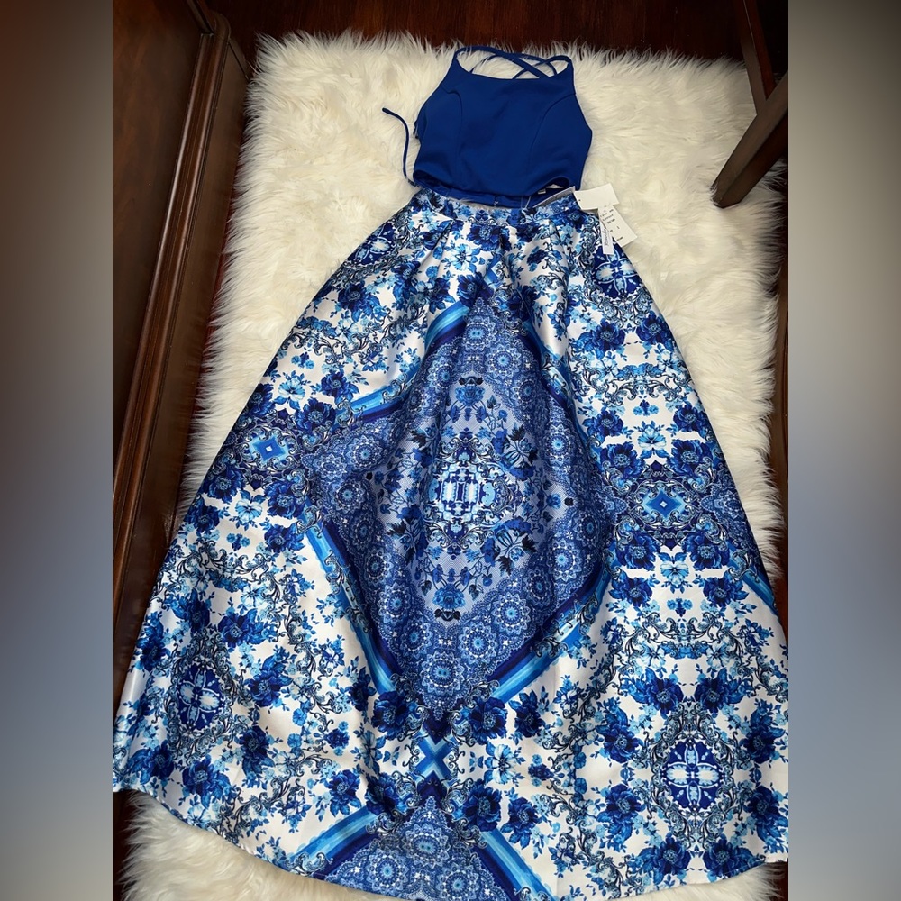 Xtraordinary Blue and White Prom Dress